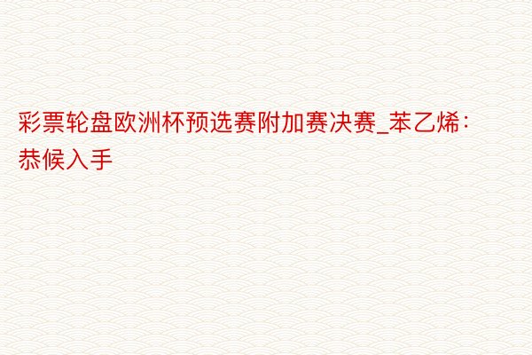 彩票轮盘欧洲杯预选赛附加赛决赛_苯乙烯：恭候入手