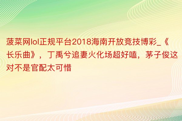 菠菜网lol正规平台2018海南开放竞技博彩_《长乐曲》，丁禹兮追妻火化场超好嗑，茅子俊这对不是官配太可惜